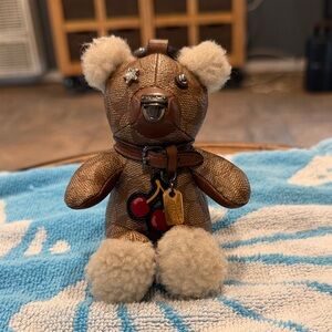 Stylish Brown Coach Bear Keychain with Cream Accents